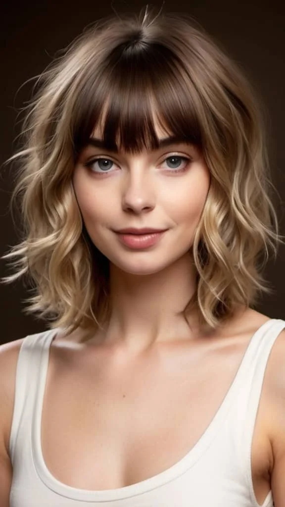 Wavy Layered Hair with Rounded Bangs Short Wavy Hairstyles