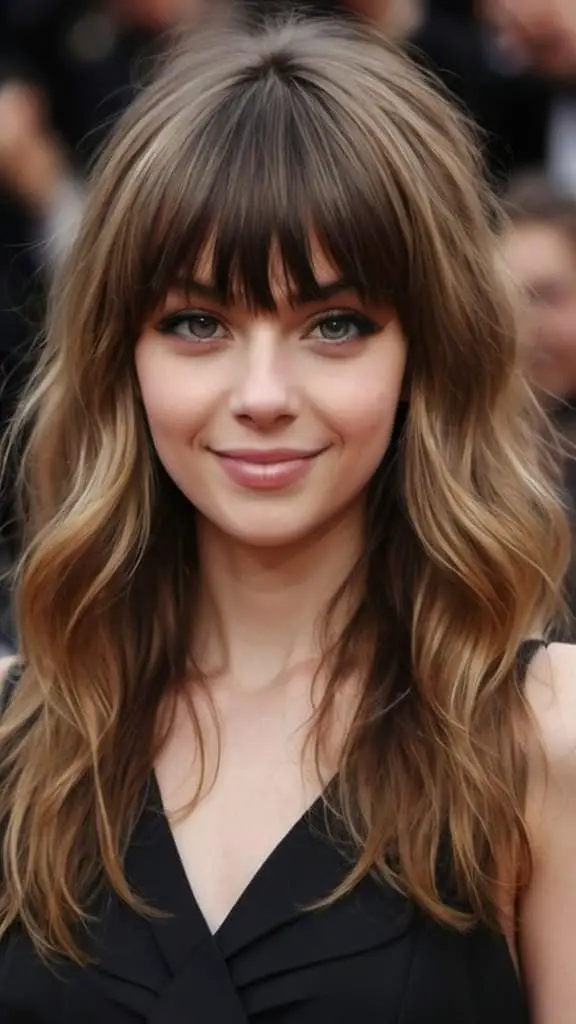 Wavy Layers with Full Bangs Long Open Hair Hairstyles
