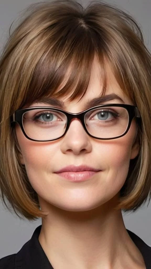 Wedge with Side-Swept Bangs Short Hairstyles For Women With Glasses