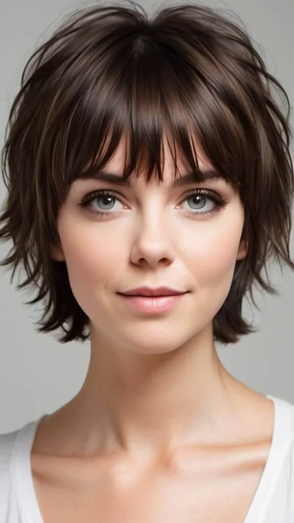 White Chin-Length Shag with Bangs Short Hairstyles for Fine Hair