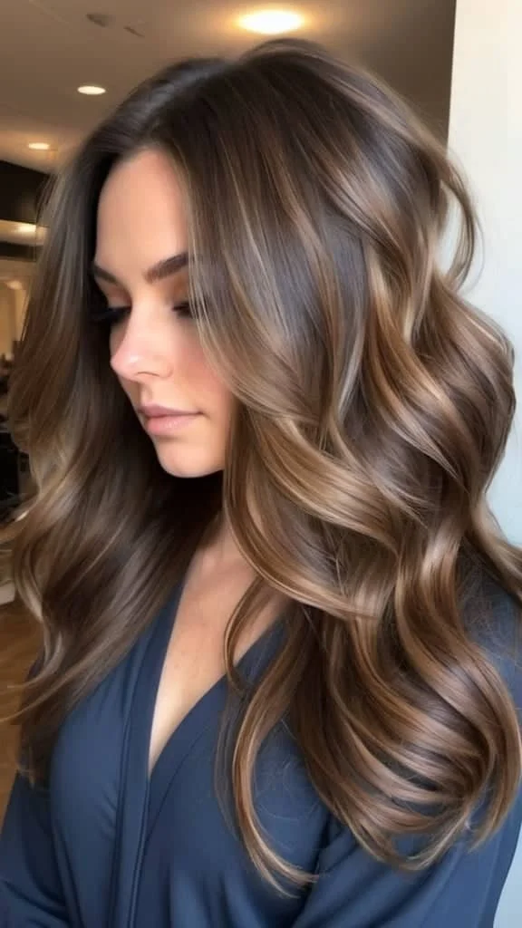 Wispy Long Layers with Brunette Balayage Long Brown Hairstyles
