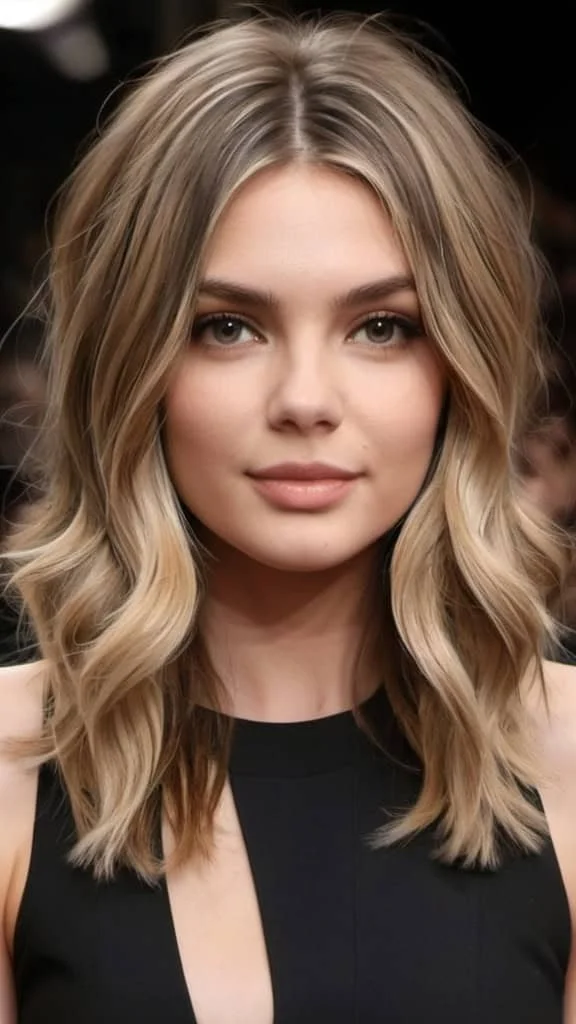 Blunt Waves Medium Hairstyles for Round Faces