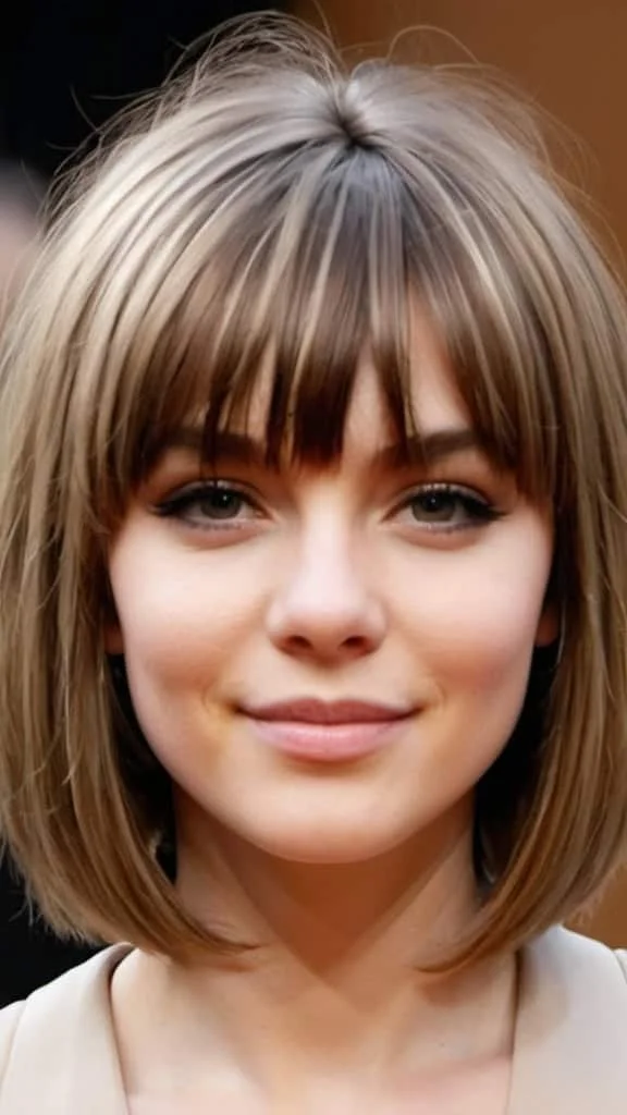 Bob with Wispy Bangs Medium Hairstyles for Round Faces