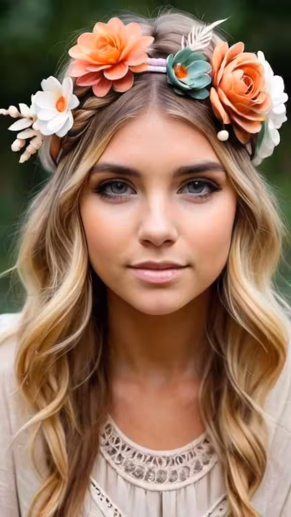 Boho Updo With A Floral Headband Hairstyles with Headbands