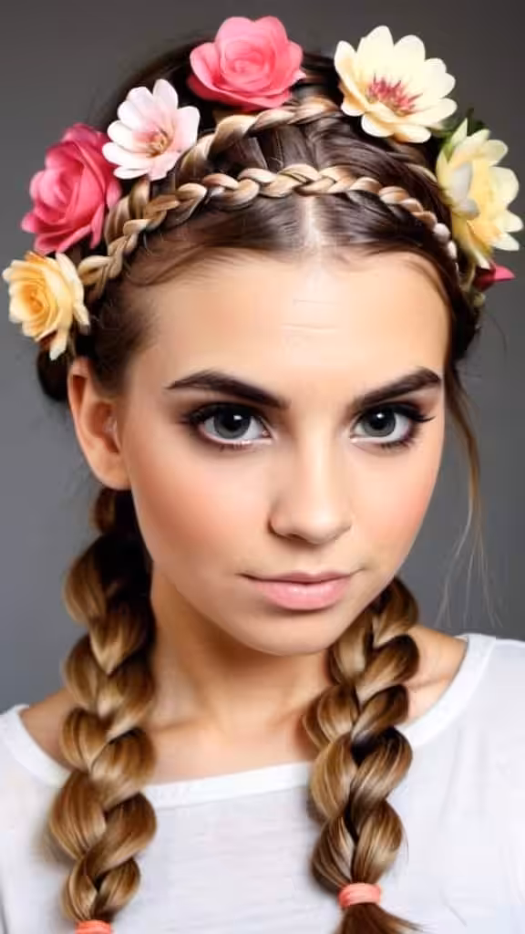 Braid With Floral Headband Hairstyles with Headbands