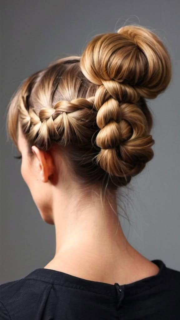 Braided Bun With Bangs Easy Updos for Medium Hair Easy Updos for Medium Hair