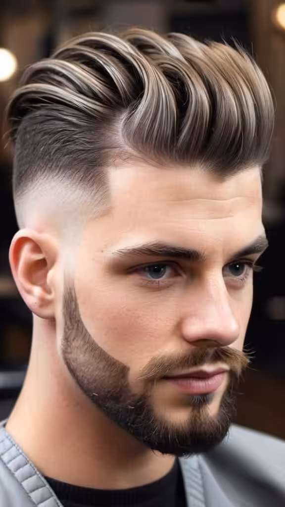 Brushed Back Hair with Mid Fade - Men's Hairstyles