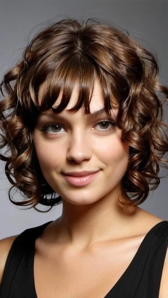 Curly Bob Medium Hairstyles for Round Faces