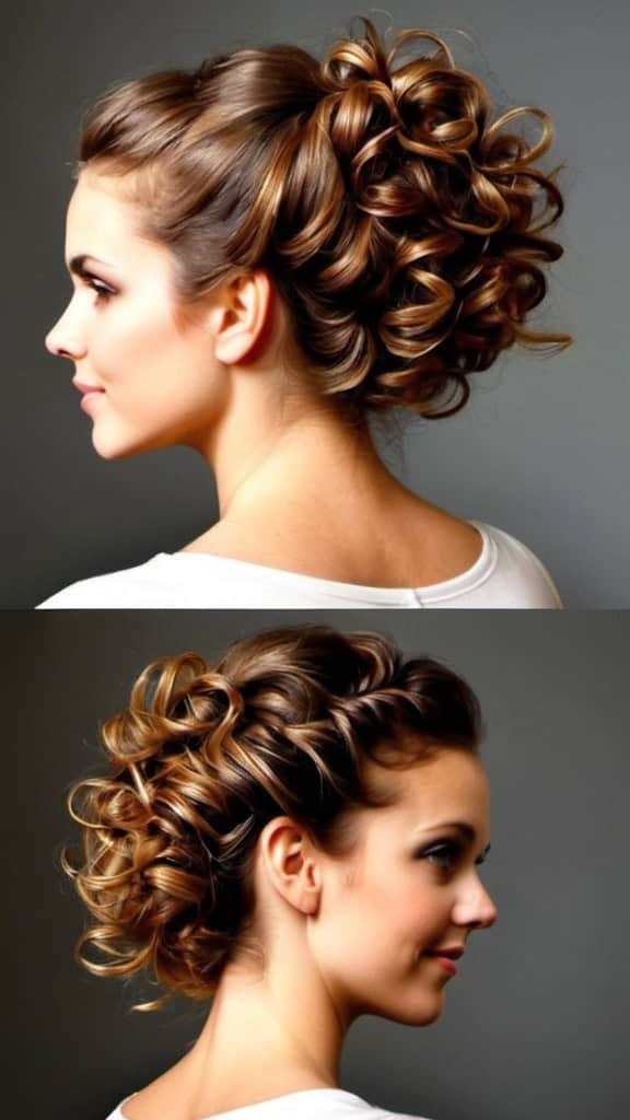 Curly Bun Updos for Medium-Length Hair