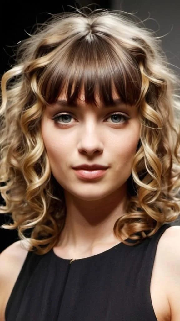 Curly Fringe Medium Length Hairstyles for Thin Hair