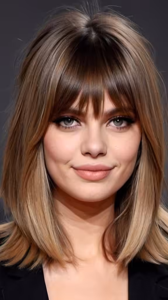 Curtain Bangs Medium Hairstyles for Round Faces