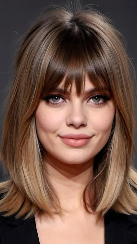 Curtain Bangs Medium Hairstyles for Round Faces