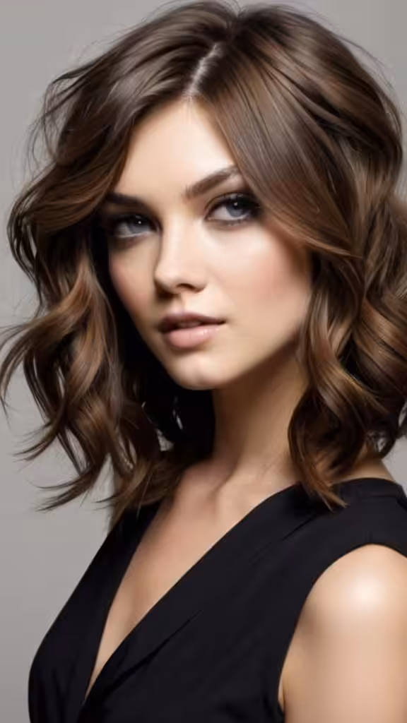 Deep Side Parted Loose Waves Medium Side Part Haircut