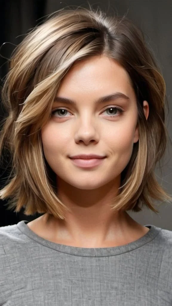 Grown-Out Lob Medium Hairstyles for Round Faces