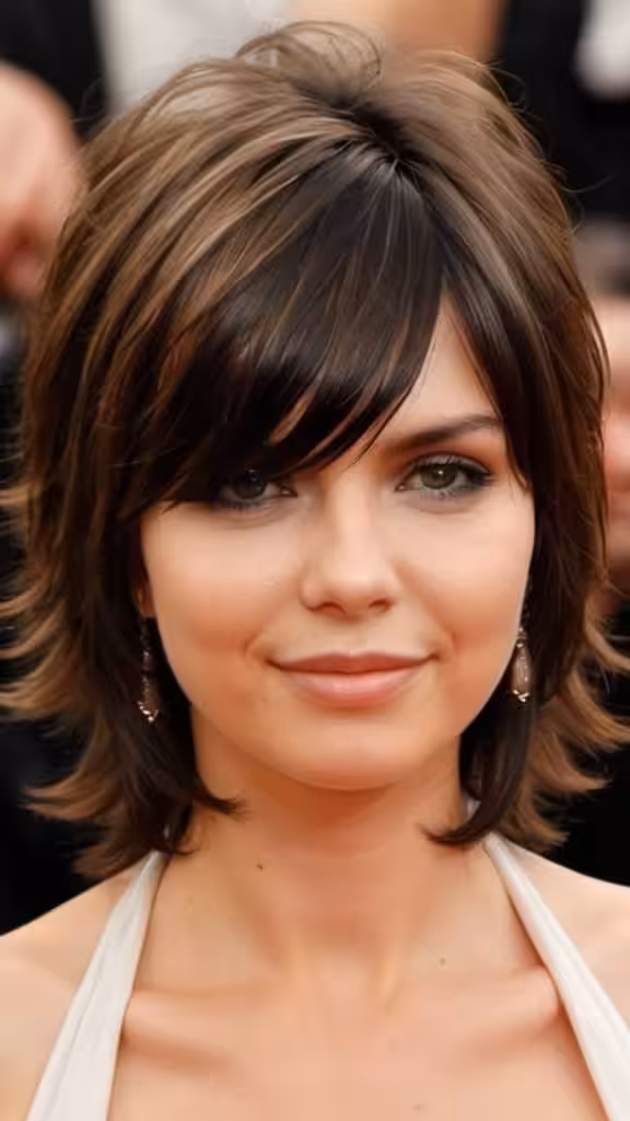 Layered Shag Medium Hairstyles for Round Faces
