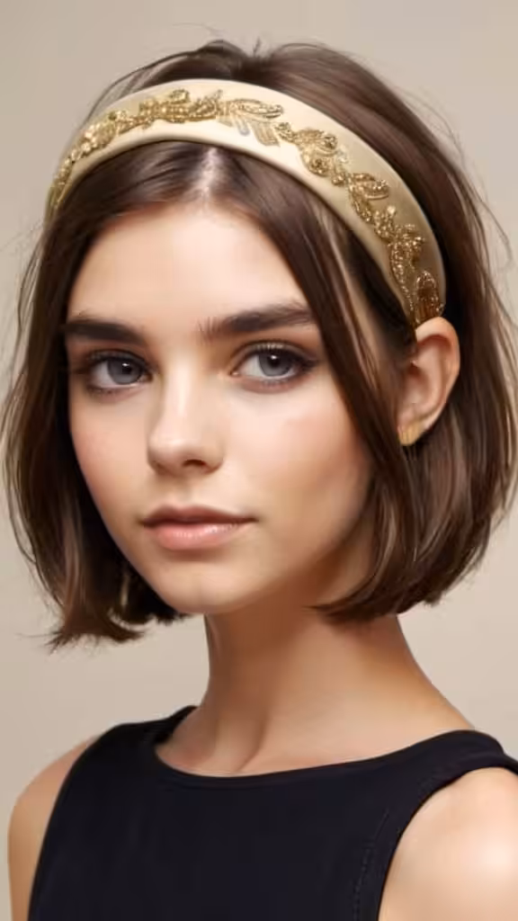 Long Bob With Gold Headband Hairstyles with Headbands