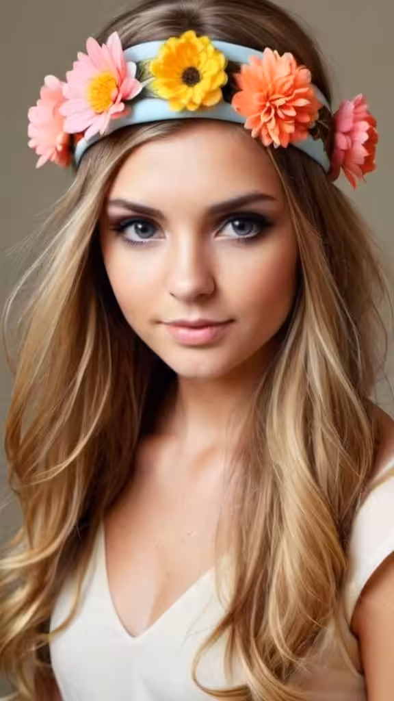 Long Hair With Floral Headband Hairstyles with Headbands