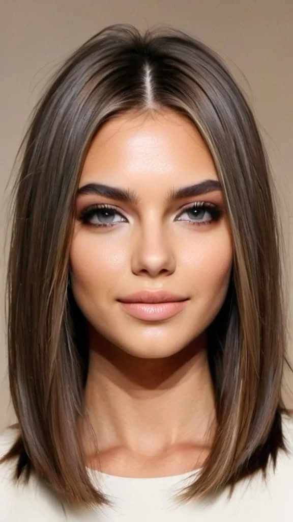 Off-Center Parted Straight Hair Medium Straight Hairstyles and Haircuts