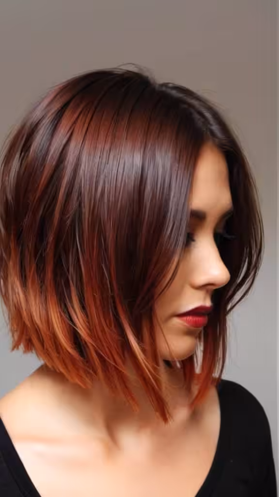 Red And Brown Ombre On A Short Bob
