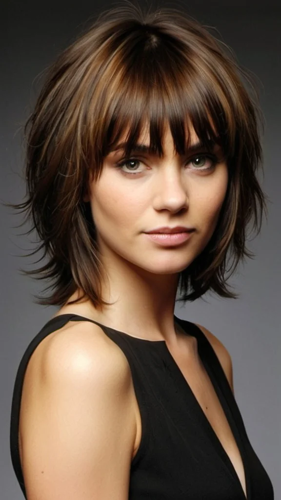 Shaggy Layers and Bangs Medium Straight Hairstyles and Haircuts