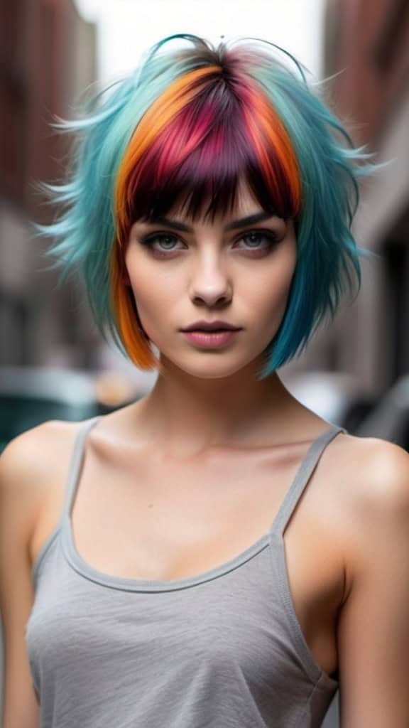 Short Wolf Haircut with Vivid Colour Bangs Daring Medium-Length Wolf Cut