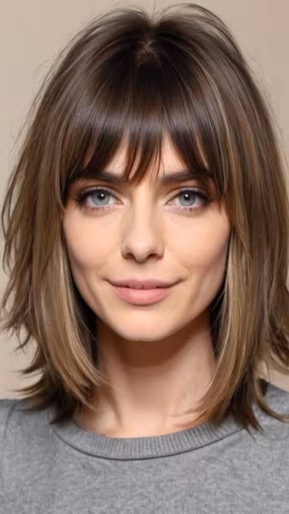 Shoulder Length with Curtain Bangs Medium Length Hairstyles for Thin Hair