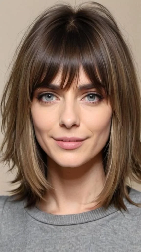 Shoulder Length with Curtain Bangs Medium Length Hairstyles for Thin Hair