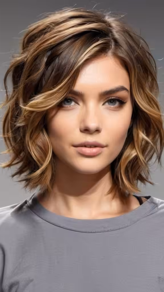 Side Parted Layered Beach Waves Medium Side Part Haircut