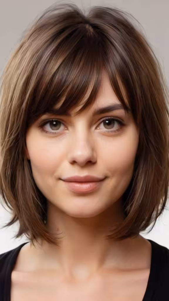 Side Swept Bangs & Layers Medium Hairstyles for Round Faces