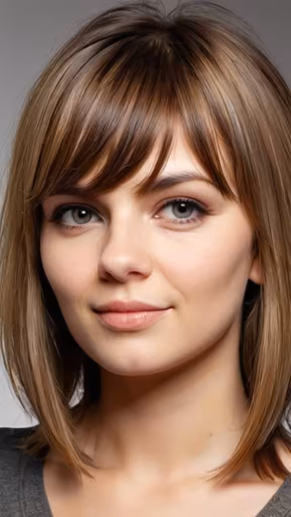 Side-Swept Bangs Medium Hairstyles for Round Faces