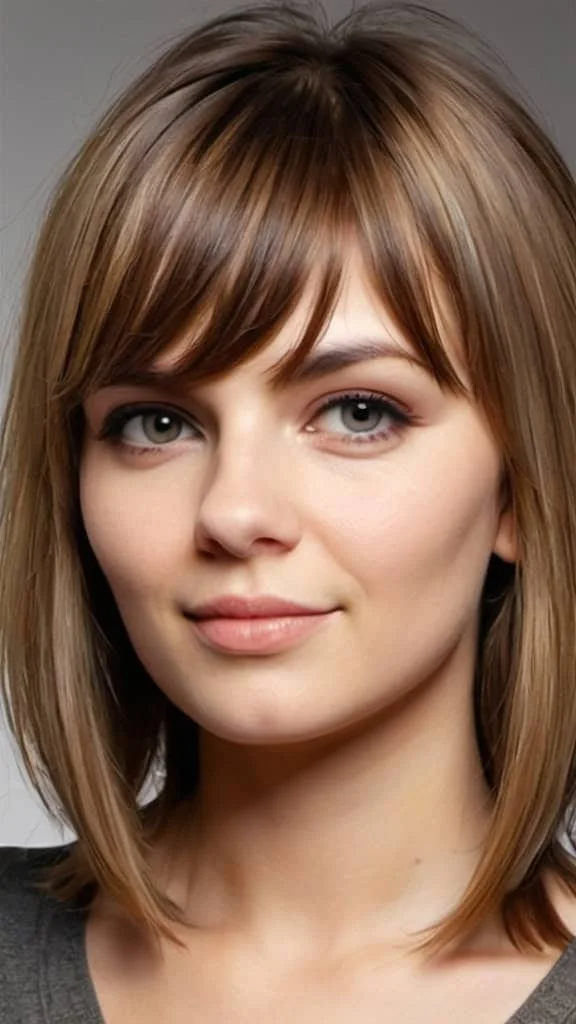 Side-Swept Bangs Medium Hairstyles for Round Faces