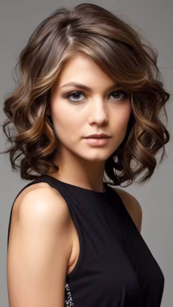 Side Swept Wavy Hair Medium Side Part Haircut