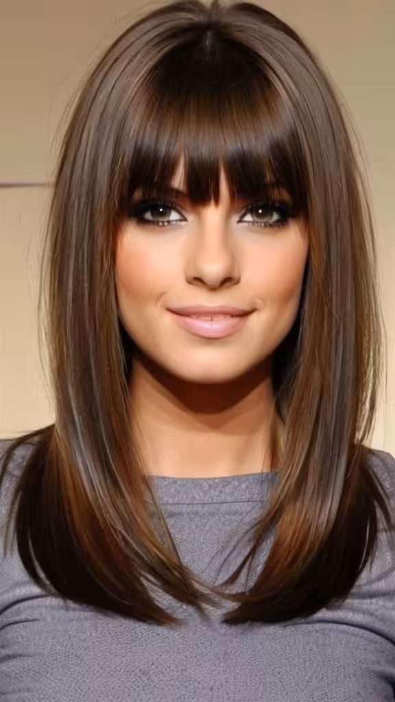 Straight Curtain Banged Hair Medium Straight Hairstyles and Haircuts