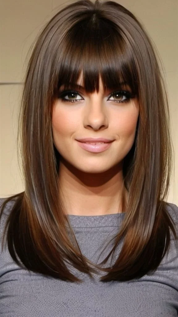 Straight Curtain Banged Hair Medium Straight Hairstyles and Haircuts
