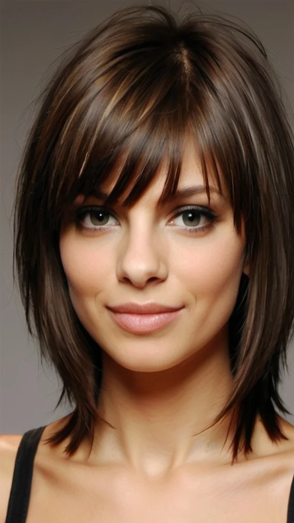 Thin Banged Layered Cut Medium Straight Hairstyles and Haircuts