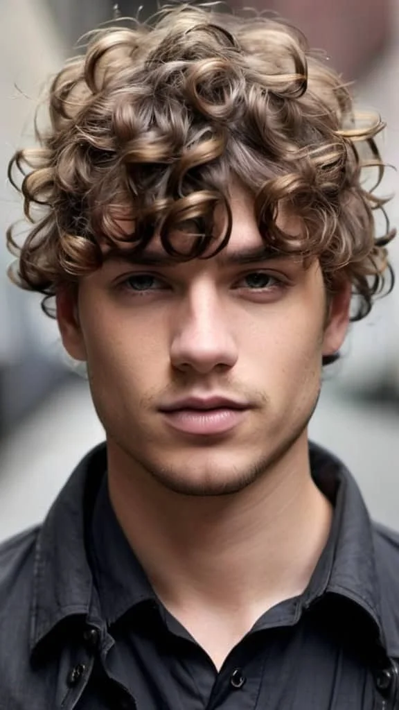 Curly Fringed Textured Haircut Medium Hairstyles for Men