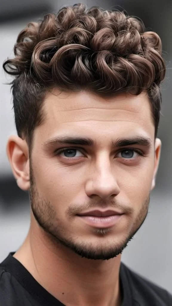 Curly Top with Fade Haircut Medium Hairstyles for Men