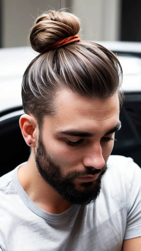 Top Knot Medium Hairstyles for Men