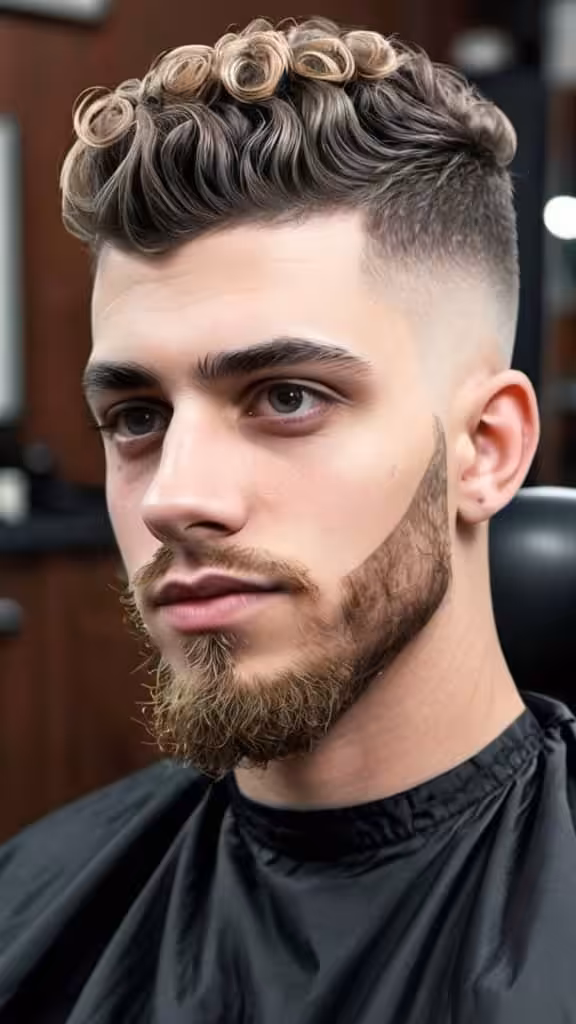 Long Curly Hair with Mid Skin Fade Mid Taper Fade