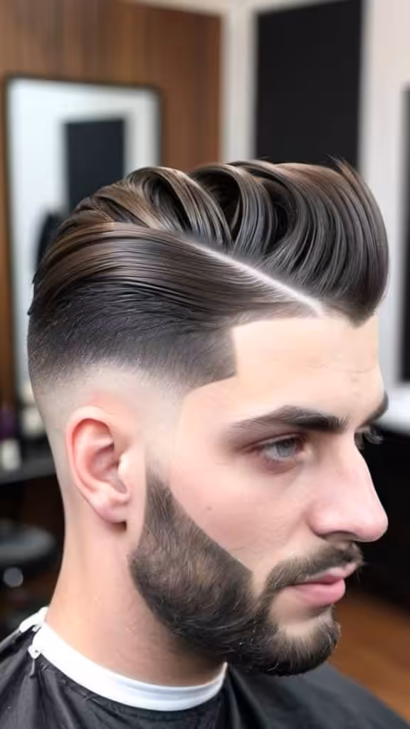 Mid Fade with Curved Hard Part Mid Taper Fade