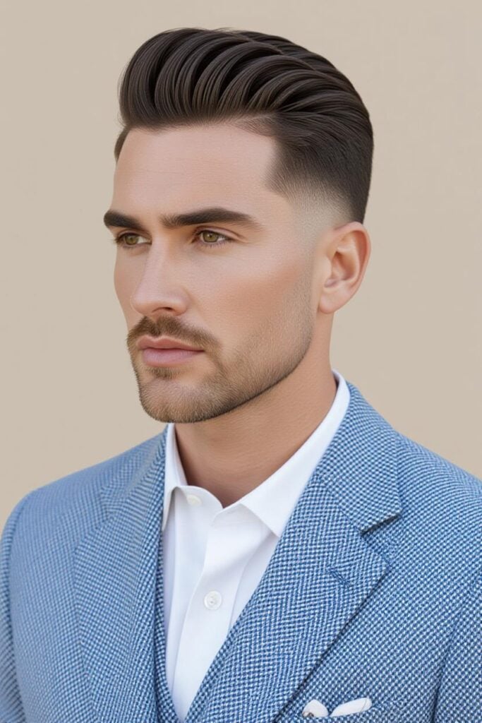 35 High Taper Fade haircuts for Men in 2025 A man with a corte high taper fade, medium-length top styled with texture cream and neatly tapered sides.