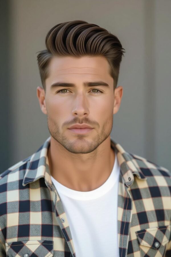 Long top low taper fade, flowing top hairstyle, relaxed modern look.