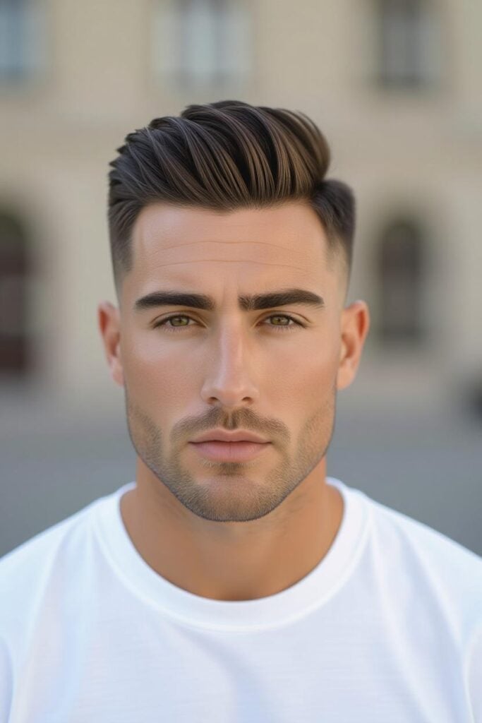 Mid Taper Fade: 35 Unique Styles for Men in 2025 Mid taper fade classic side part, neat parted hairstyle, professional look.