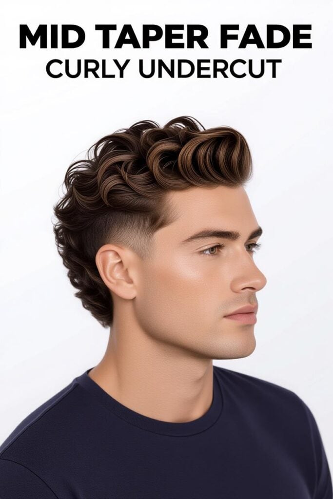 Mid Taper Fade: 35 Unique Styles for Men in 2025 id taper fade curly undercut, curly disconnected hairstyle, edgy break.