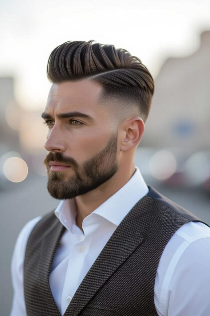 Mid Taper Fade: 35 Unique Styles for Men in 2025 Mid taper fade executive cut, styled-back hairstyle, corporate vibe
