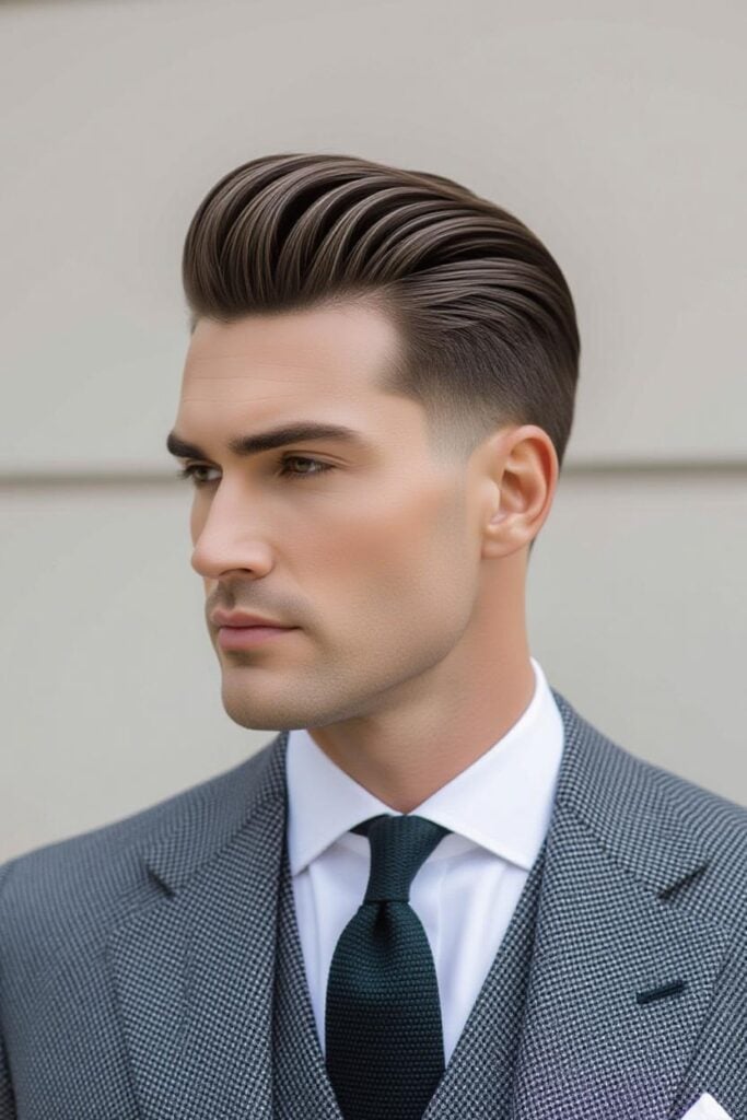 Mid Taper Fade: 35 Unique Styles for Men in 2025 Mid taper fade regal sweep, side-swept elegant hairstyle, sophisticated look