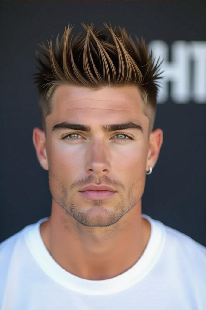 Mid Taper Fade: 35 Unique Styles for Men in 2025 Mid taper fade spiked crown, spiked center hairstyle, edgy look