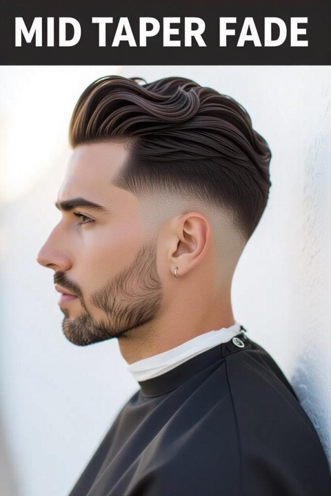 Mid Taper Fade: 35 Unique Styles for Men in 2025 Mid taper fade wavy drop, wavy drop-fade hairstyle, stylish contour