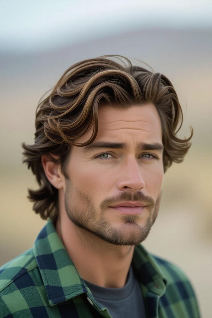 Mid Taper Fade: 35 Unique Styles for Men in 2025 Mid taper fade wavy layers, layered wavy hairstyle, lively texture.