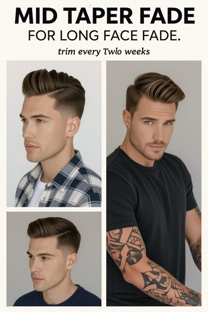 Mid Taper Fade: 35 Unique Styles for Men in 2025 Mid taper fade for long face, short balancing hairstyle, low-maintenance fit.